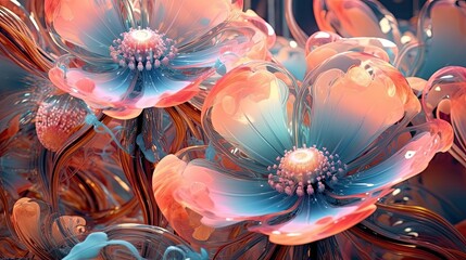 Anemone flowers in futuristic floral background. Beautiful blooming design. Generative AI