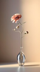 Dahlia flower in elegant vase. Minimalism design with beautiful flower. Generative AI