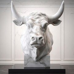 Portrait of Bull animal in marble sculpture style. Ancient statue of animal. Generative AI