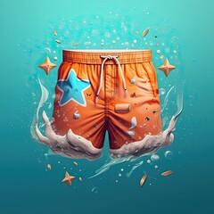 Modern Swim trunks clothes on colorful background. Casual fashion clothing. Vibrant style illustration. Generative AI