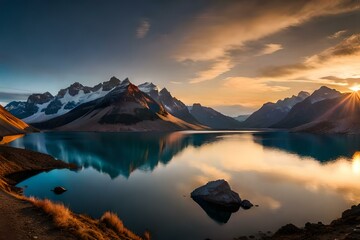 Fototapeta na wymiar sunrise over the lake generative by Al technology
