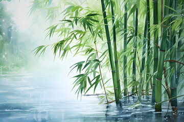 Watercolor painting of bamboo - obrazy, fototapety, plakaty