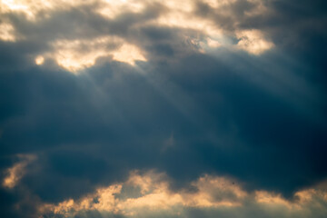 Fototapeta premium Dramatic cloudy sky background. Orange cloudy sunset sky.