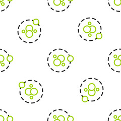 Naklejka na ściany i meble Line Atom icon isolated seamless pattern on white background. Symbol of science, education, nuclear physics, scientific research. Vector