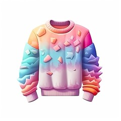 Sweater fashion clothing with colorful pattern isolated on white background. Generative AI