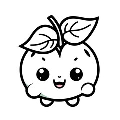 Kawaii style Apple fruit character in coloring page style illustration. Line art painting. Generative AI