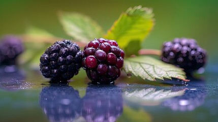 Fresh ripe Blackberry fruit illustration. Natural food colorful background. Generative AI