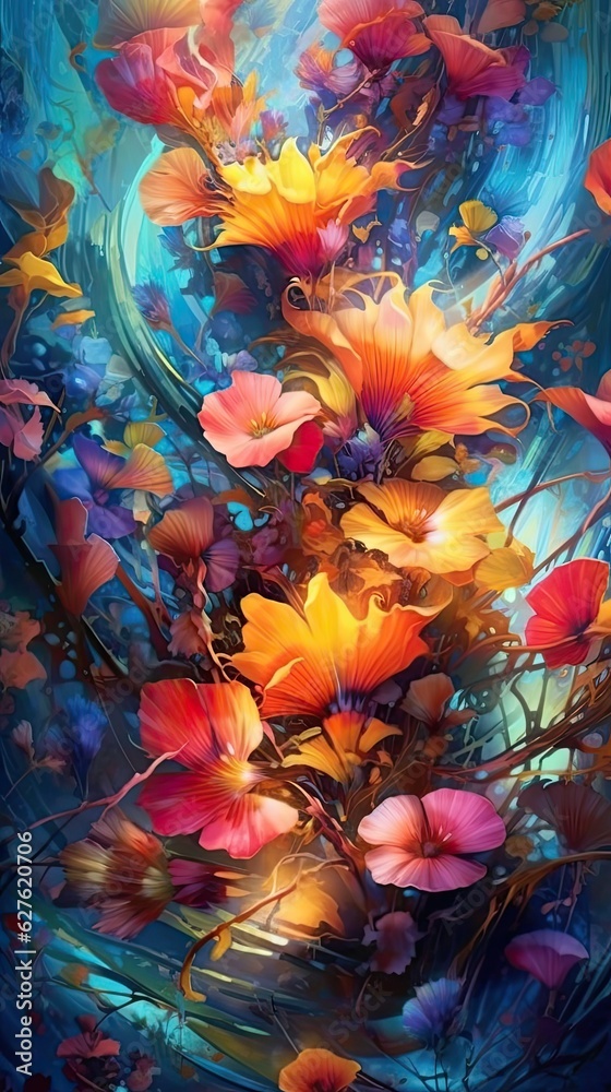 Wall mural a vibrant kaleidoscope of colors merging and blending into an abstract masterpiece. colorful illustr
