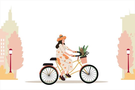 Cartoon Cozy Cute Woman Character Cyclist Ride a Bike Isolated Bicycle Loop 2d Animation