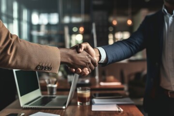 Business people shaking hands, finishing up a meeting. Business success concept. deal concept. generative AI