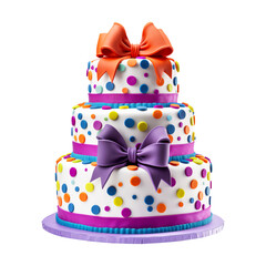 Birthday cake with candles, ribbon on transparent background Remove png created with Generative AI, Clipping Path