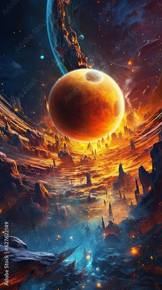 Wall mural a futuristic abstract space scene with interstellar nebulas and celestial bodies, evoking a sense of