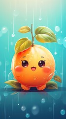 Kawaii style Persimmon fruit character in colorful style illustration. Cute color painting. Generative AI