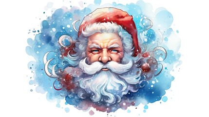 Watercolor art of Kawaii style Santa Claus character illustration. Christmas and New year holiday painting. Generative AI