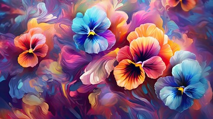 Pansy flowers in floral spring background. Generative AI