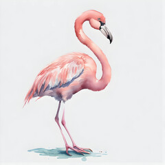 pink flamingo on white background watercolor artwork
