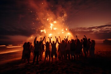 Beach Bonfire Celebration - Group Fun in the Sand