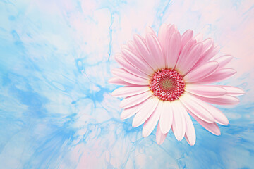 Pink daisy flower with swirling pastel blue ink. Generative Ai.