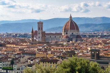 Fototapeta na wymiar Florence, Italy - June 28, 2023: Panorama of Florence in Italy. Aerial view of Florence city in Italy.
