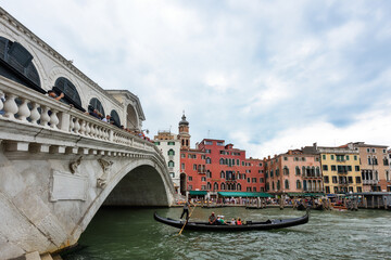 Fototapeta na wymiar Venice, Italy - June 30, 2023: Canal Grande with Rialto Bridge in Venice.