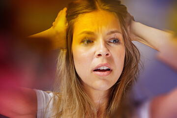 bipolar disorder people emotion mental woman. Close-up photo of a young beautiful sad woman...