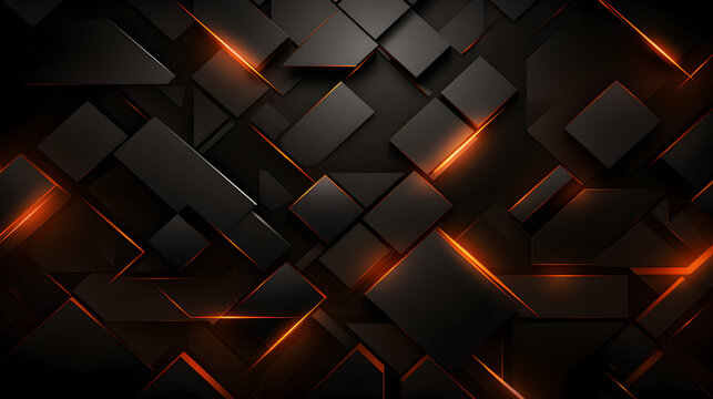 Futuristic Techscape: Abstract orange - metalic- and Black Background with Flat Design, Ideal for illustrations, High-tech visuals, Contemporary flat design. - Generative AI