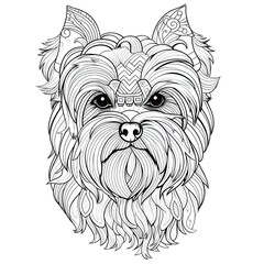 Yorkshire Terrier animal line art illustration. Black and white coloring page style art. Generative AI