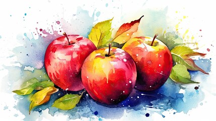 Watercolor style Apple fruit in colorful style illustration. Natural food painting art. Generative AI