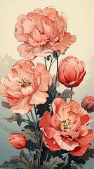 Tulip flower illustration. Floral vintage greeting card background. Generative AI