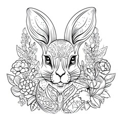 Bunny animal line art illustration. Black and white coloring page style art. Generative AI