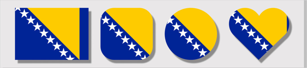 Flag of Bosnia and Herzegovina. Set of shapes: square, rectangle, circle, heart.