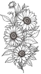 Cute Sunflower flower in coloring page style illustration. Line art painting. Generative AI