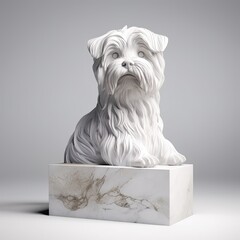 Portrait of Yorkshire Terrier animal in marble sculpture style. Ancient statue of animal. Generative AI