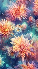 Fototapeta premium Watercolor Aster flower illustration. Colorful painting floral background. Generative AI