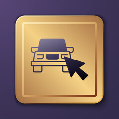 Purple Online car sharing icon isolated on purple background. Online rental car service. Online booking design concept for laptop. Gold square button. Vector