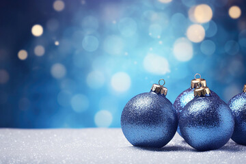Blue Christmas balls with decoration on shiny background