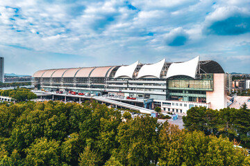 Obraz premium Aerial photo of Nanjing International Exhibition Center, China