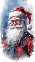 Watercolor art of Smiling Santa Claus character illustration. Christmas and New year holiday painting. Generative AI