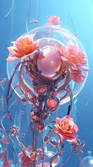 Futuristic style Rose blooming flower. Modern floral design with elegant flower. Generative AI