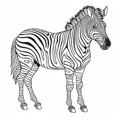 Zebra animal line art illustration. Black and white coloring page style art. Generative AI
