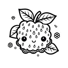Kawaii style Blackberry fruit character in coloring page style illustration. Line art painting. Generative AI