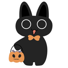 Black cat halloween pumpkin monster cute cartoon clip art