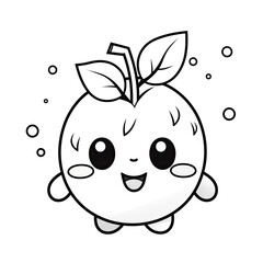 Obraz premium Kawaii style Plum fruit character in coloring page style illustration. Line art painting. Generative AI
