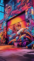 Obraz na płótnie Canvas A vibrant graffiti mural with bold colors and expressive urban art. Colorful illustration art. Generative AI