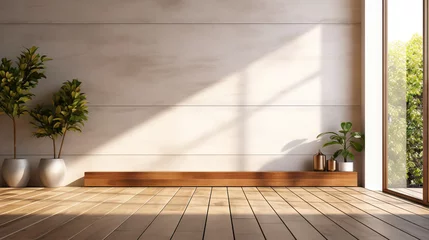 Deurstickers Tuin Empty room of modern contemporary loft with plants on wooden floor. Generative AI