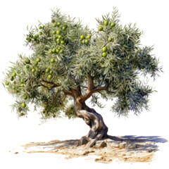 Obraz premium Olive tree with fruits, garden fruit trees watercolor illustration isolated with a transparent background, Orchard graphic design