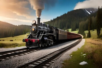 Obraz premium Old engine train. Generative AI