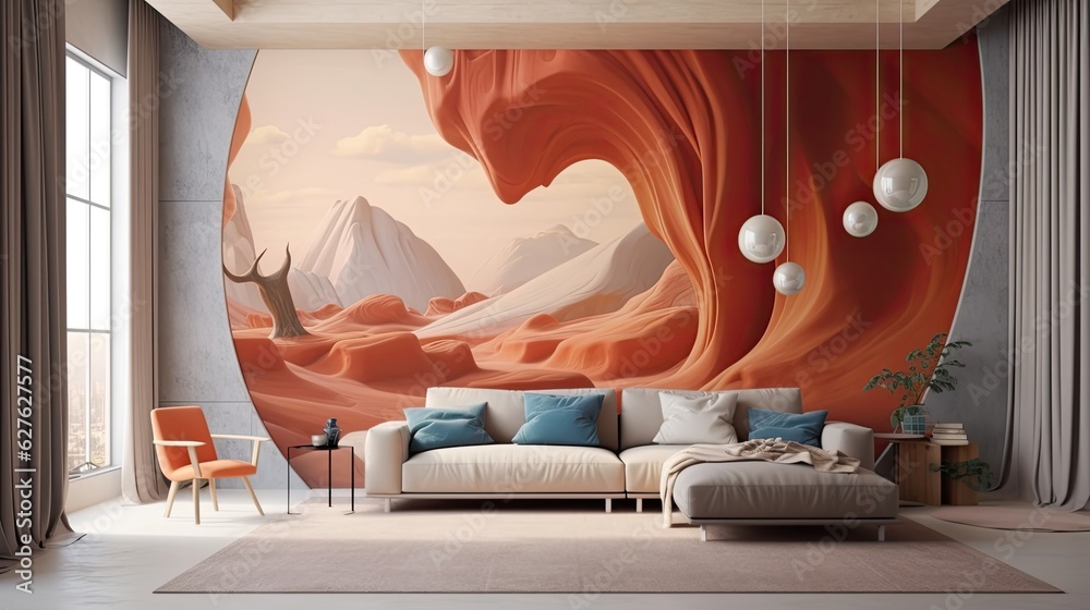 Wall mural A contemplative abstract desert with swirling sands and warm earthy tones, inviting introspection and solitude. Colorful illustration art. Generative AI