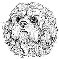 Shih Tzu animal line art illustration. Black and white coloring page style art. Generative AI
