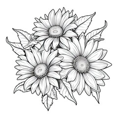 Cute Sunflower flower in coloring page style illustration. Line art painting. Generative AI